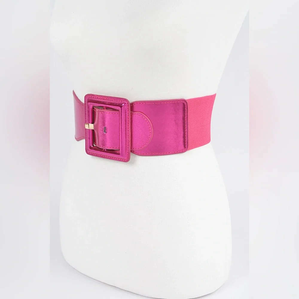 Satin Metallic Elastic Waist Statement Belt